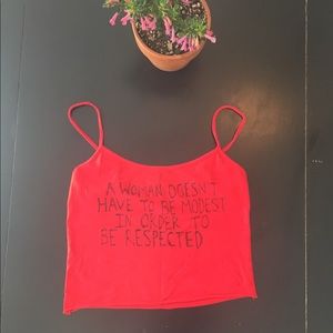 Red and black Feminist crop too handmade